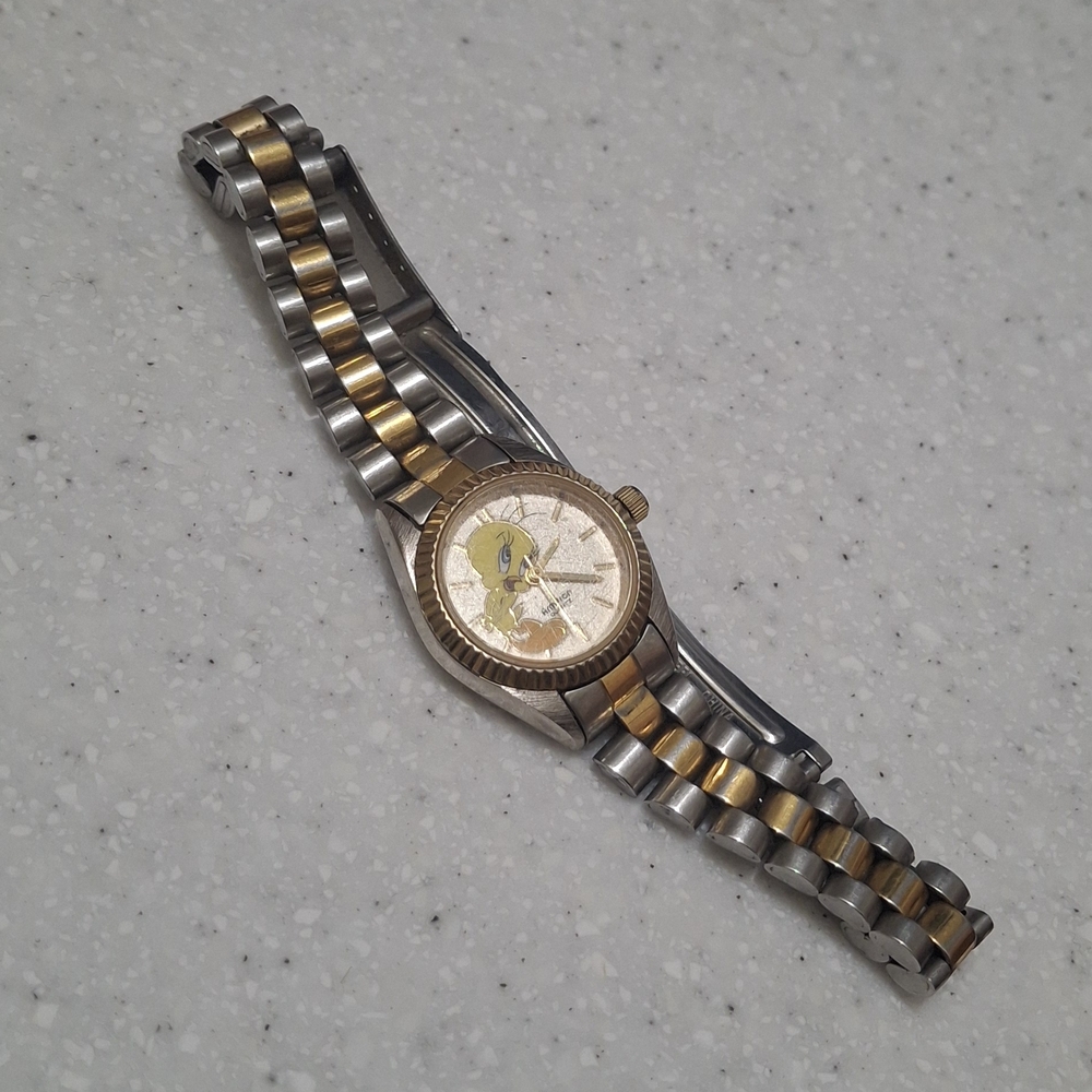 Collectors Armitron Gold and Silver Watch with Tweety Bird Design